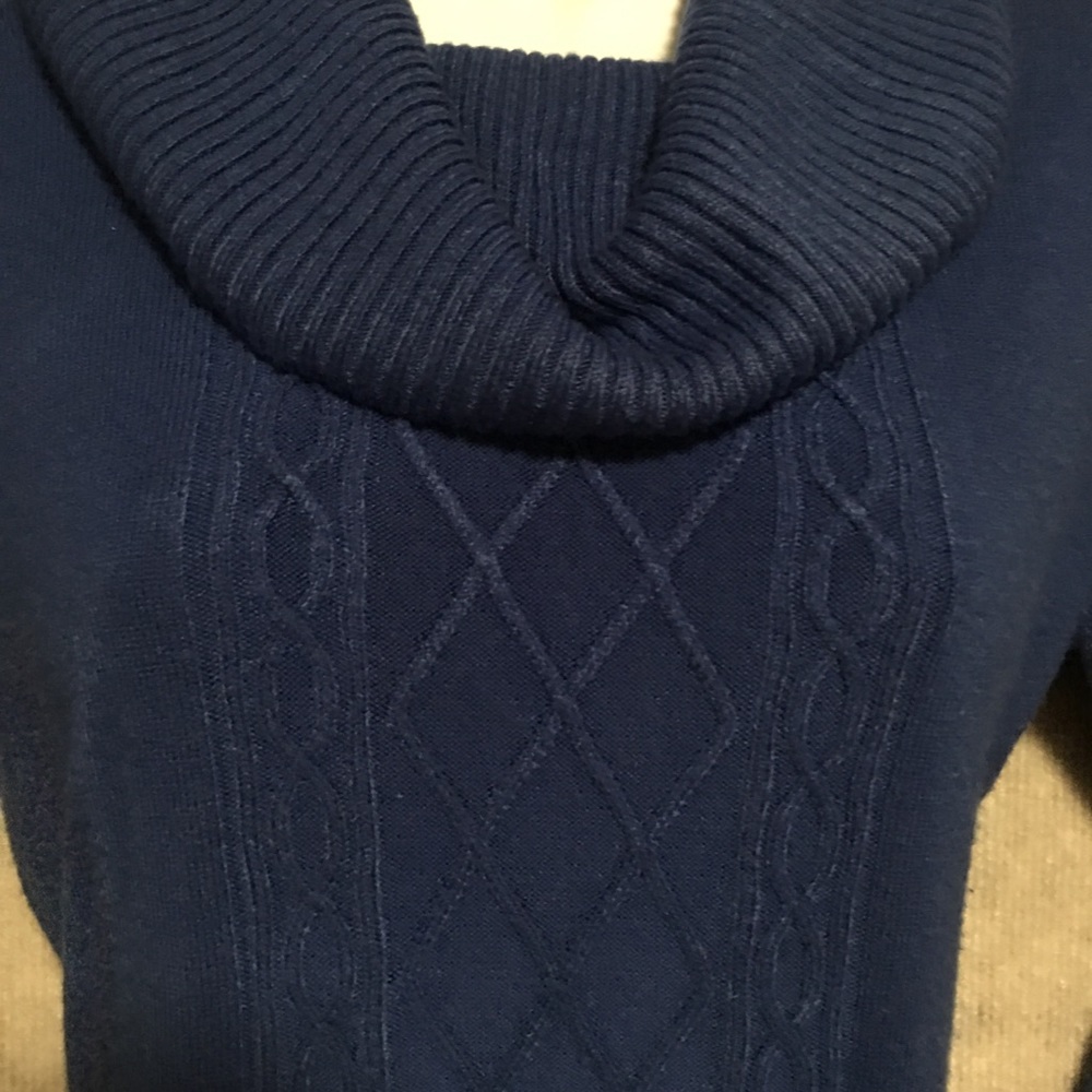 REQUIREMENT SM ROYAL BLUE COWL NECK SWEATER CANLE KNIT CENTER PANEL HYGGE EUC